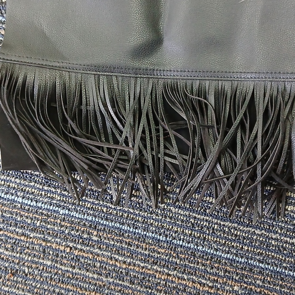 New Victoria Secret black leather fringe tote bag - Picture 7 of 10